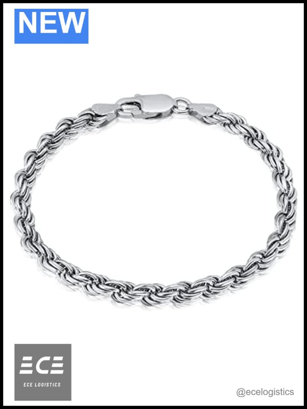 Italian Solid 925 Sterling Silver Twisted Rope Chain Bracelet Necklace